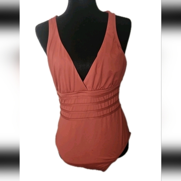 La Blanca Orange Brown Island Goddess Criss-Cross Back One-Piece Swimsuit 14 - Picture 2 of 15